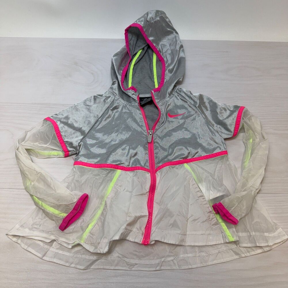 Nike Toddler Girls‎ Jacket 4-5 Translucent Windbreaker Metallic Silver Hooded